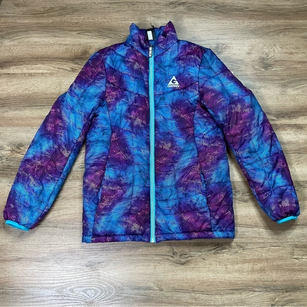 Gerry Jacket Girls Size L 14/16 Galaxy Print Puffer Purple Blue Wind Snow Winter